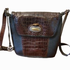 VTG Brighton Crossbody 9" x 8.5" x 3" Crocodile Embossed Black Brown